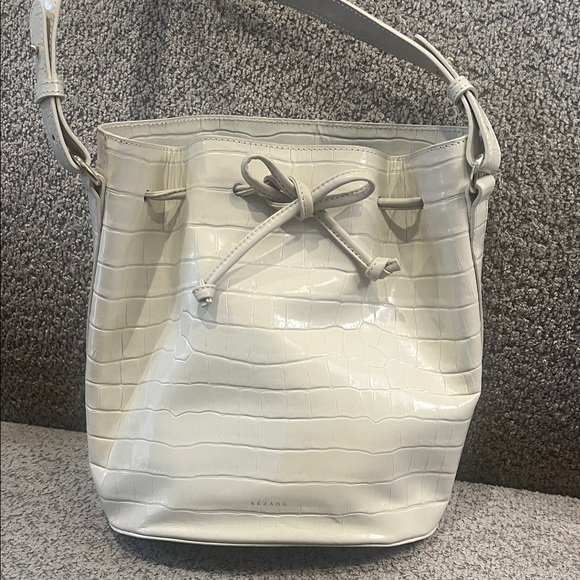 Sezane Cream Croc-Embossed crossbody bag- Farrow Bag